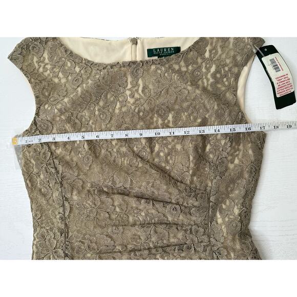 Lauren Ralph Lauren New! Knee Length Mini Dress Gold Lace Formal Cocktail Size 8 - Picture 9 of 12